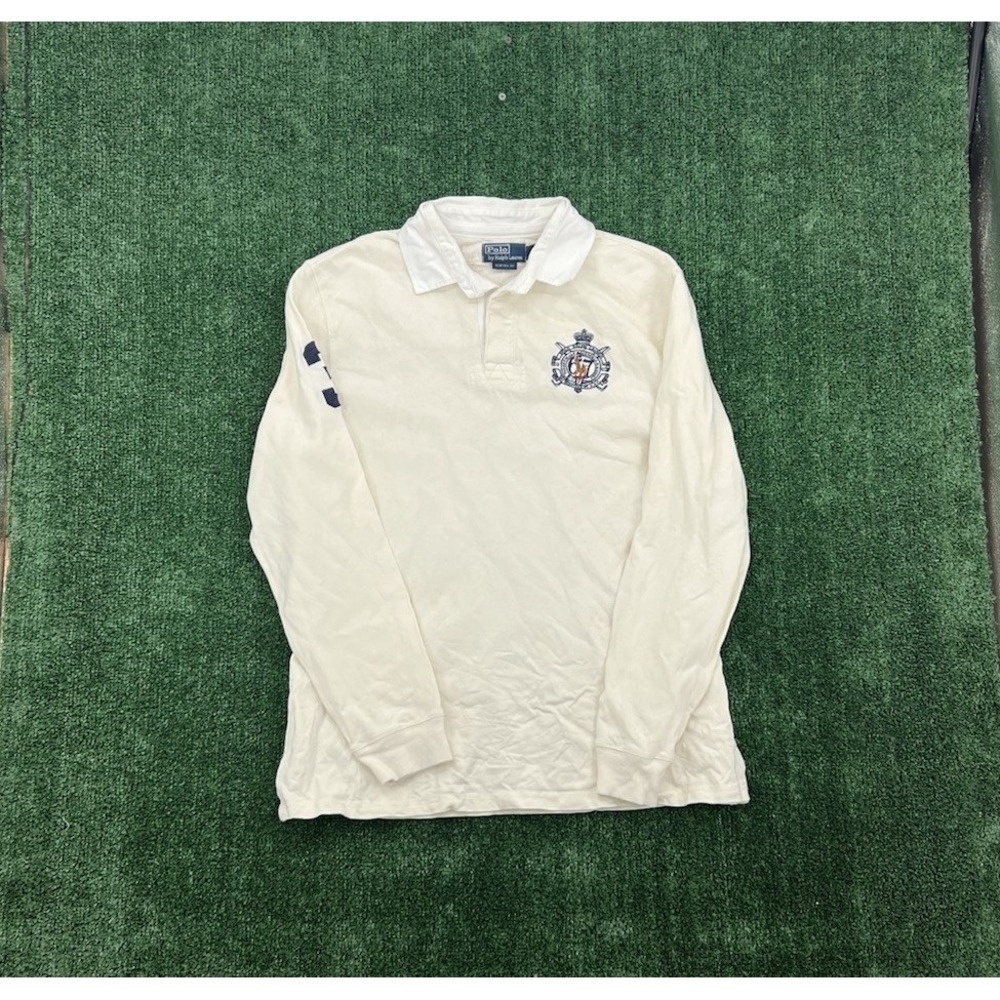 Vintage Polo Ralph Lauren Shirt Mens XL Cream Rugby Bleeker Street 67 Equestrian